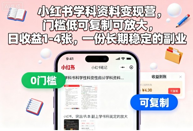 小红书学科资料副业暴利营,零门槛快速复制放大,日赚100-400元,打造稳定可持续收益-西蒙学社