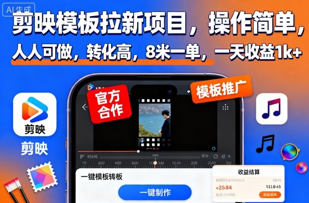 剪映模板拉新项目操作简单人人可做日赚千元每单8元高转化-西蒙学社