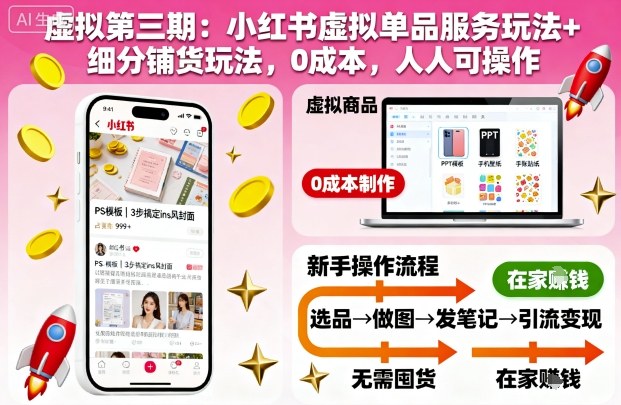 小红书虚拟服务项目实操教程:0门槛新手必看细分铺货技巧-西蒙学社