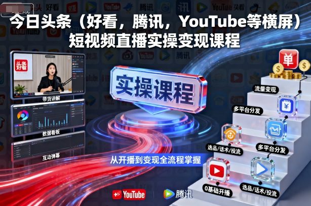 今日头条好看腾讯YouTube等多平台短视频直播实务变现实操课程-西蒙学社