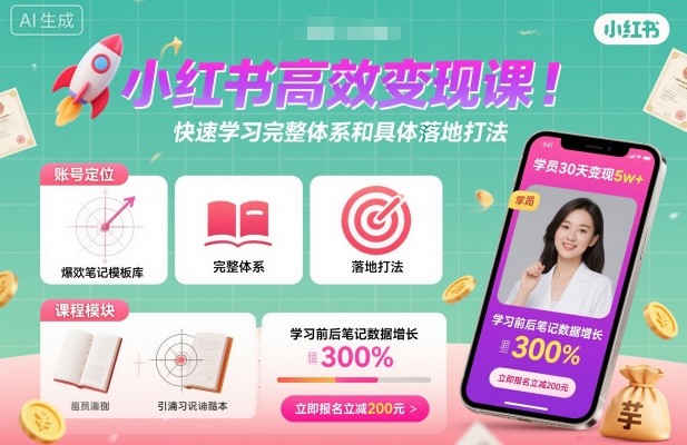 小红书实战变现速成课：全面系统学习高效落地操作策略-西蒙学社