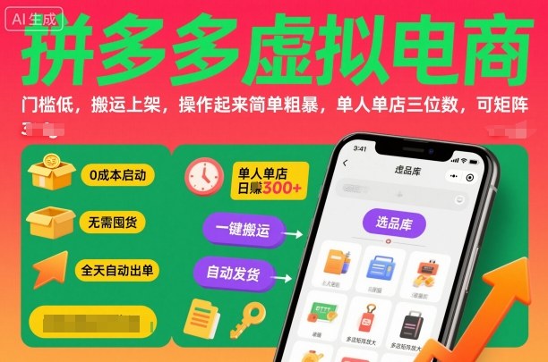 拼多多虚拟电商零门槛操作，一件代发轻松上手，单人日赚数百元可矩阵放大收益-西蒙学社