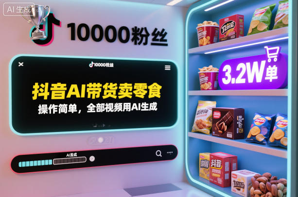 抖音AI带货零食操作简便AI生成视频10000粉丝售出32000单-西蒙学社