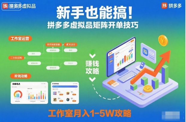 新手必看拼多多虚拟品矩阵开单法 工作室月赚1.5万全攻略-西蒙学社