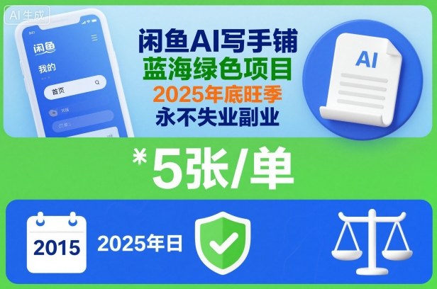 2025年底旺季闲鱼AI写作服务蓝海绿色项目每单5张操作永不分手动副业投入机会-西蒙学社