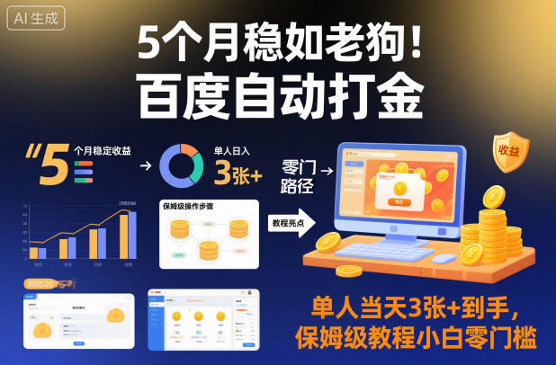 百度自动赚钱稳定五个月!单人日入300+当日到账,新手零门槛全流程教程内幕公开-西蒙学社