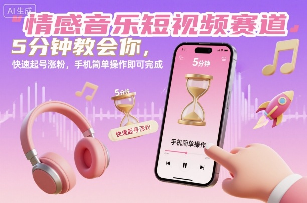 情感音乐短视频快速起号涨粉教程手机简单操作仅需5分钟-西蒙学社