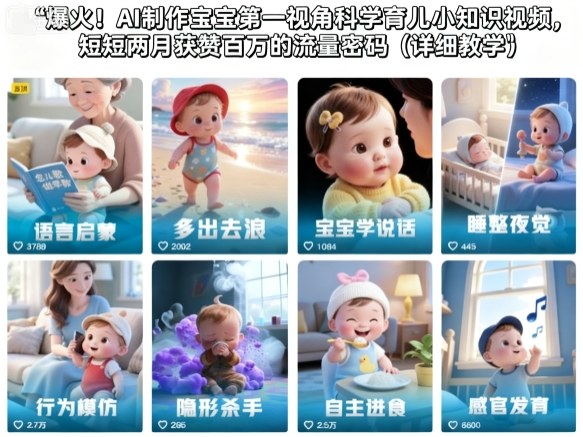 人工智能婴儿第一视角科学育儿知识视频制作指南，两月获百万点赞流量技巧详细教程-西蒙学社