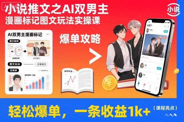 AI双男主漫画最新玩法公开课,实战教程轻松单日1K+!-西蒙学社