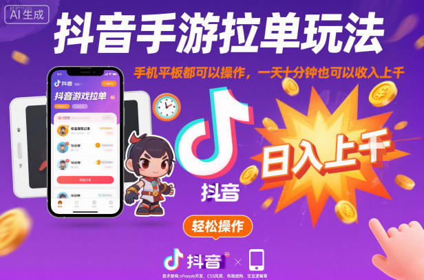 揭秘抖音手游拉单操作:手机平板通用,10分钟日赚千元-西蒙学社