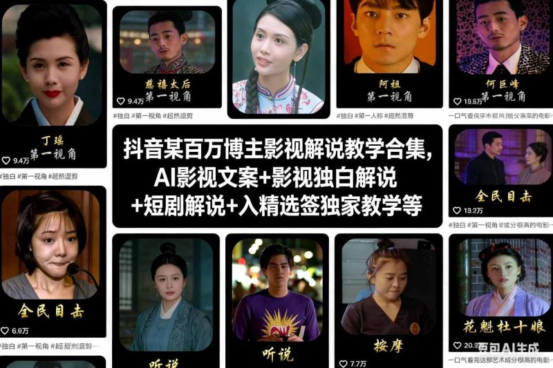 抖音百万博主影视解说全套教程： AI 文案创作 + 电影旁白 + 短剧解析 + 精选签独家上热门秘籍-西蒙学社