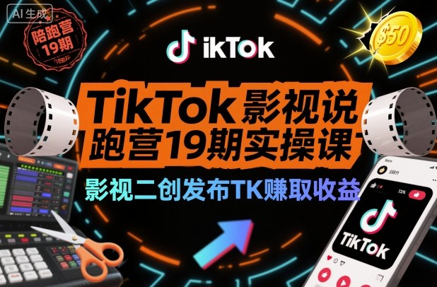 TikTok影视解说19期训练营实操:二创发布轻松赚取50美金收益(万次播放更新)-西蒙学社
