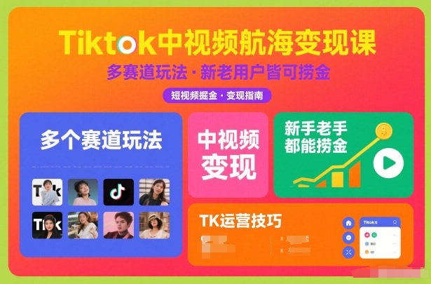 TikTok中视频出海掘金教程，多玩法渠道新手老手赚钱指南-西蒙学社
