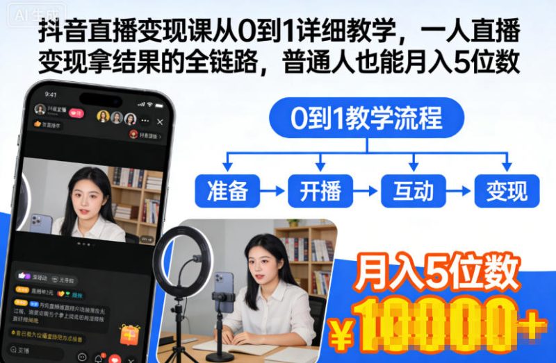 抖音直播变现从0到1零基础速成课 个人实战全链路月入五位数攻略-西蒙学社