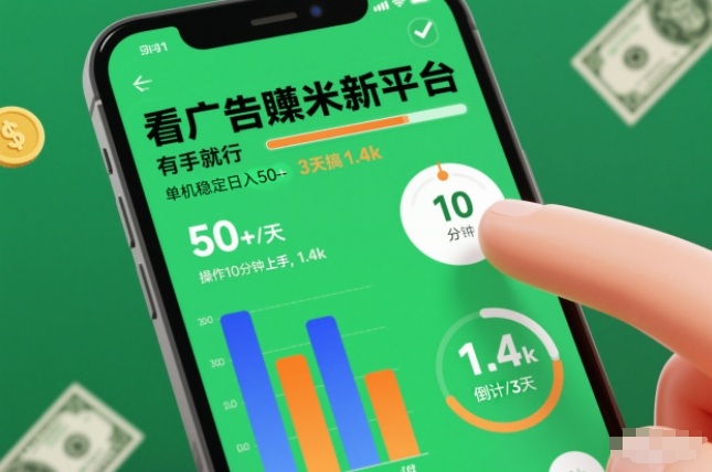 玩手机看广告赚钱新平台单机稳定日入50元10分钟上手实测三日收入1400元-西蒙学社