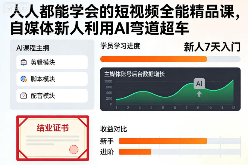 自媒体新手 AI 短视频全能课快速超车攻略-西蒙学社
