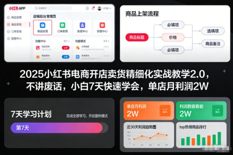小红书电商开店卖货进阶实战教程2.0新手7天精通单店月利润2万元-西蒙学社