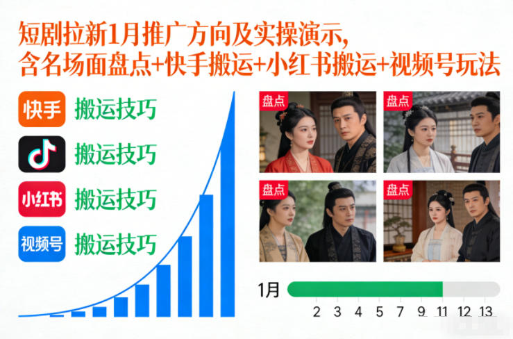 一月短剧拉新推广实操指南:爆款桥段解析+多平台搬运技巧+视频号运营策略-西蒙学社