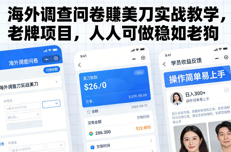 海外问卷在家赚钱项目，老牌团队日赚100+轻松完成-西蒙学社