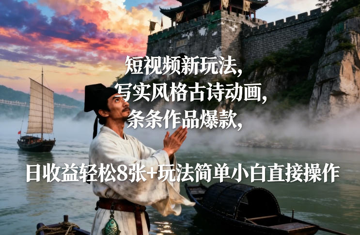 短视频创新玩法逼真古诗动画作品条条爆款日收益800+新手速操作秘籍-西蒙学社