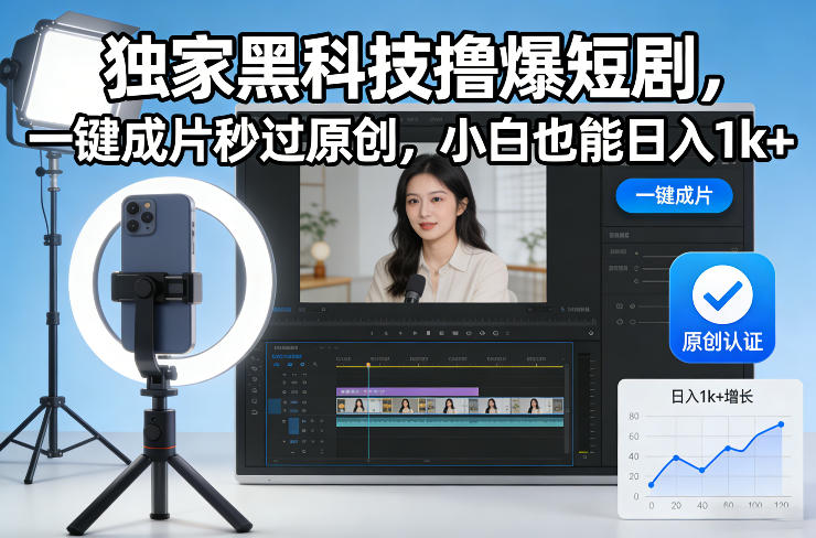 揭秘高效剪辑短剧秘籍，一键成片原创秒过，新手日入1千+轻松实现-西蒙学社