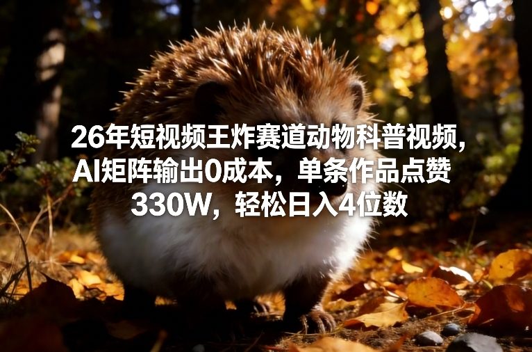 零成本布局动物科普风口,AI工具高效产出视频,单条作品狂揽330万赞,日赚千元不是梦-西蒙学社