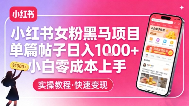 小红书女性粉丝红利计划日赚1000+零成本新手速成-西蒙学社
