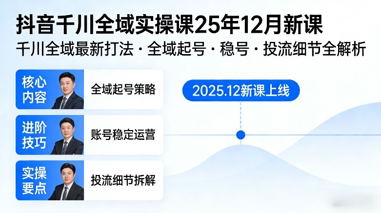 2025年最新抖音千川全域实战课程账号起稳投流全攻略教程-西蒙学社