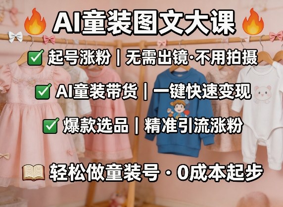 AI童装图文剪辑，某社群童装图文大课，起号涨粉、AI童装带货、爆款选品，无需出镜和拍摄-西蒙学社