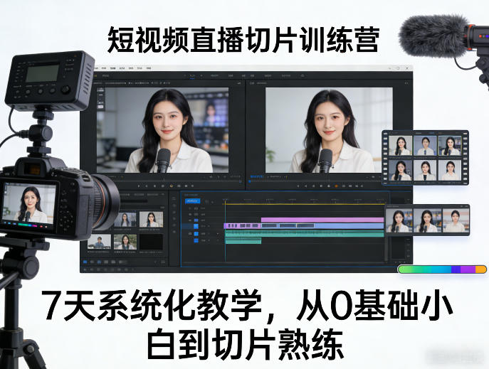 短视频直播切片训练营，7天系统化教学，从0基础小白到切片熟练-西蒙学社