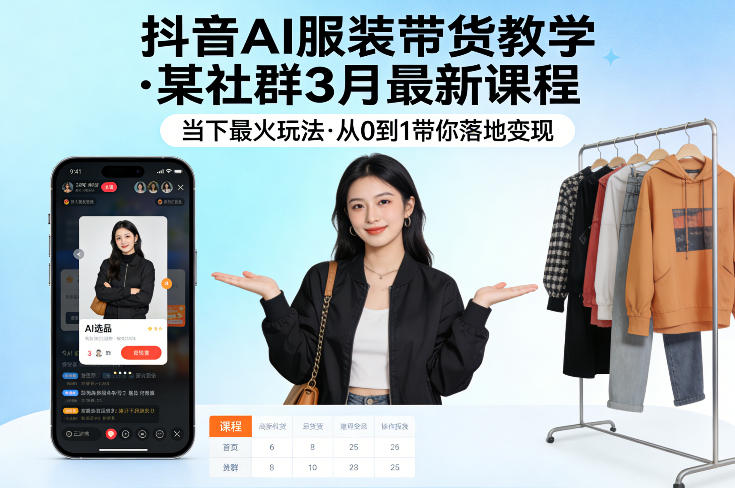抖音AI服装带货教学,某社群3月最新课程,当下最火玩法,从0到1带你落地变现-西蒙学社