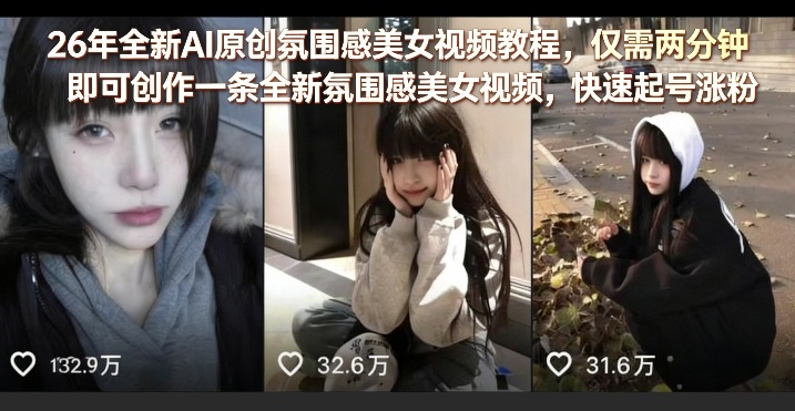 26年全新AI原创氛围感美女视频教程,仅需两分钟即可创作一条全新氛围感美女视频,快速起号涨粉-西蒙学社