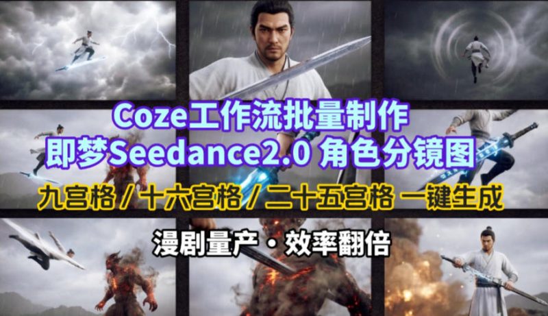 Coze工作流一键高效批量制作即梦Seedance2.0角色分镜图 支持九宫格十六宫格二十五宫格自由生成 漫剧量产能效倍增-西蒙学社