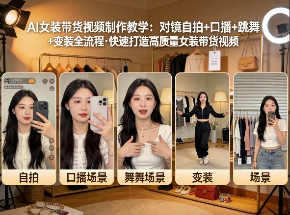 AI女装带货视频制作教学,对镜自拍、口播、跳舞、变装全流程,快速打造高质量女装带货视频-西蒙学社