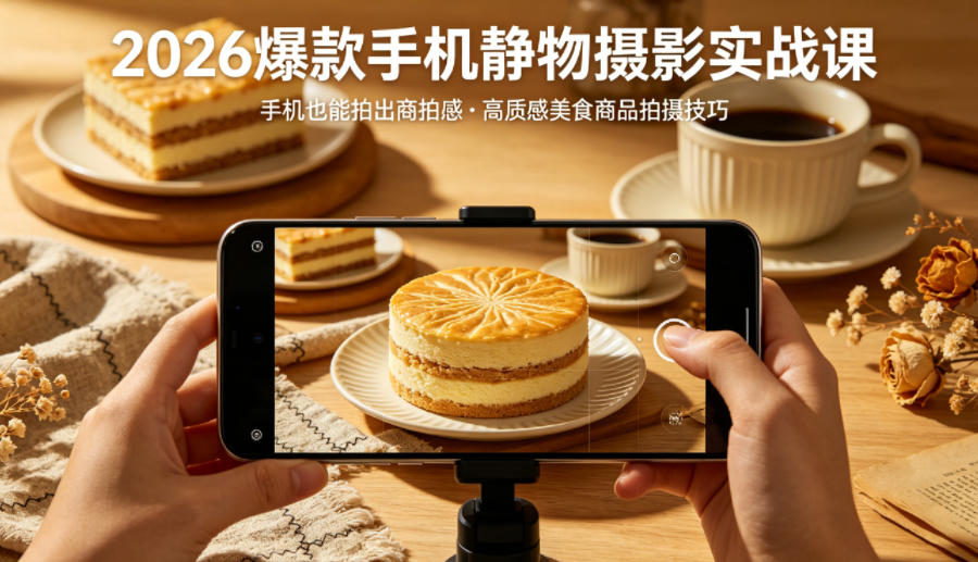 2026爆款手机静物摄影实战课，手机也能拍出商拍感，学会拍出高质感美食商品-西蒙学社