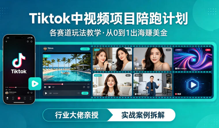 某大佬的Tiktok中视频项目陪跑，涵盖TK各个赛道玩法教学，从0到1出海賺美金-西蒙学社