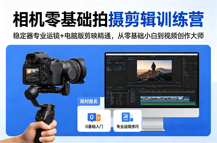 相机零基础拍摄剪辑训练营:稳定器专业运镜+电脑版剪映精通,从零基础小白到视频创作大师-西蒙学社