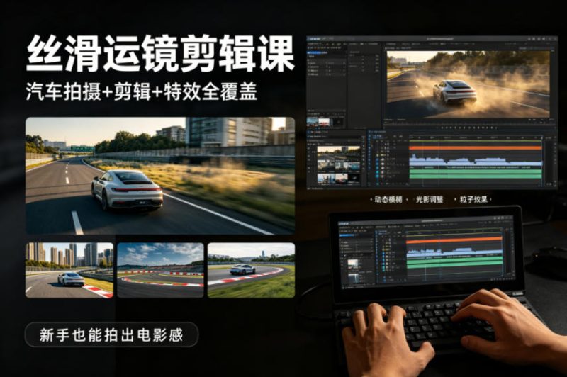 大叔丝滑运镜剪辑课,汽车拍摄+剪辑+特效全覆盖,新手也能拍出电影感-西蒙学社