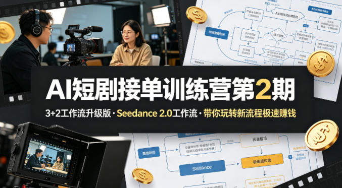 AI短剧接单训练营第2期，3+2工作流升级版，Seedance 2.0工作流，带你玩转新流程极速賺钱-西蒙学社
