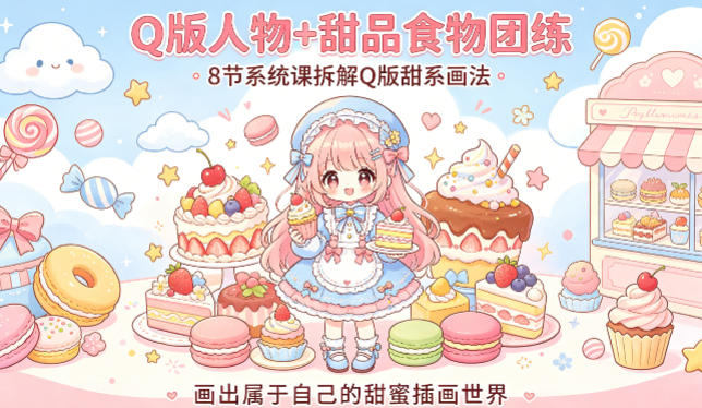 Q版人物+甜品食物团练，8节系统课拆解Q版甜系画法，画出属于自己的甜蜜插画世界-西蒙学社