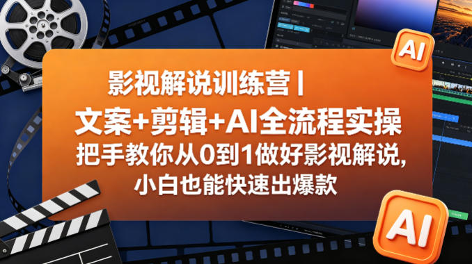 影视解说训练营｜文案+剪辑+AI全流程实操，把手教你从0到1做好影视解说，小白也能快速出爆款-西蒙学社