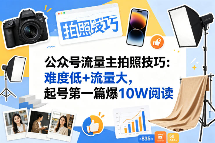 公众号流量主之拍照技巧赛道，难度低+流量大，起号第一篇就爆了10w阅读-西蒙学社