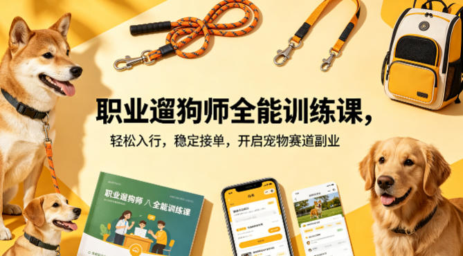 职业遛狗师全能训练课，轻松入行，稳定接单，开启宠物赛道副业-西蒙学社