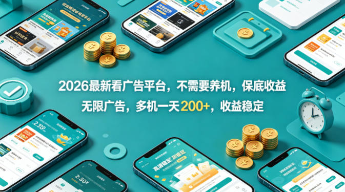 2026最新看广告平台，不需要养机，保底收益，无限广告，多机一天200+，收益稳定【揭秘】-西蒙学社