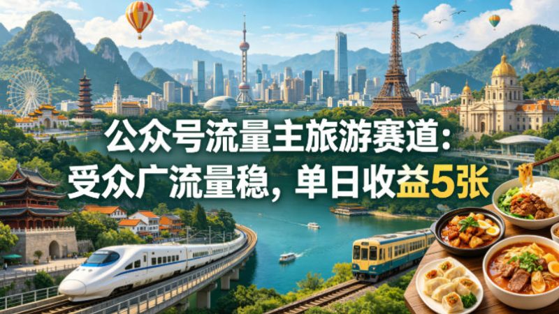 公众号流量主之旅游赛道，受众广+流量稳，平均单日收益5张+-西蒙学社