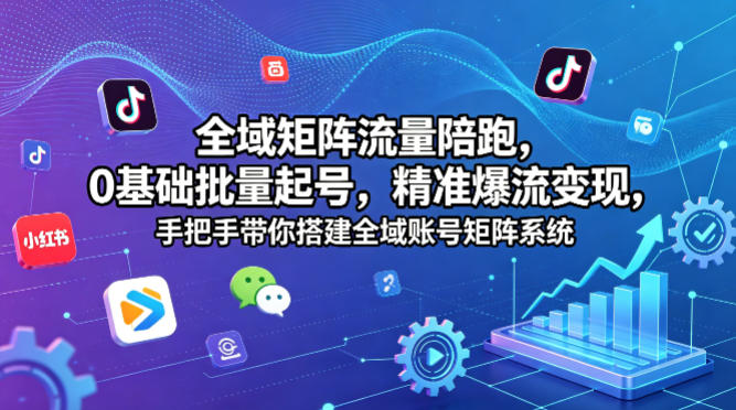 全域矩阵流量陪跑，0基础批量起号，精准爆流变现，手把手带你搭建全域账号矩阵系统-西蒙学社