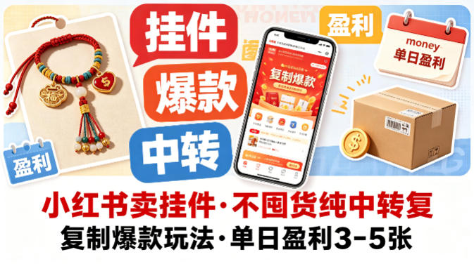 小红书卖挂件，不囤货纯中转复制爆款玩法，单日盈利3-5张-西蒙学社
