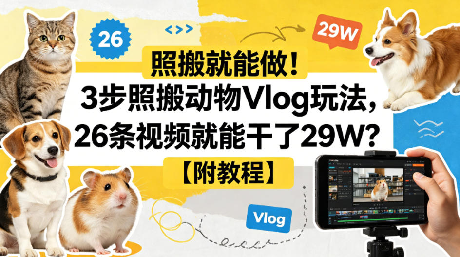 照搬就能做！3步照搬动物Vlog玩法，26条视频就能干了29W？【附教程】【赠coze一键生成工作流】-西蒙学社
