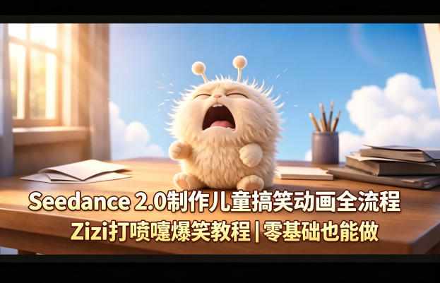 Seedance 2.0制作儿童搞笑动画全流程Zizi打喷嚏爆笑教程｜零基础也能做-西蒙学社