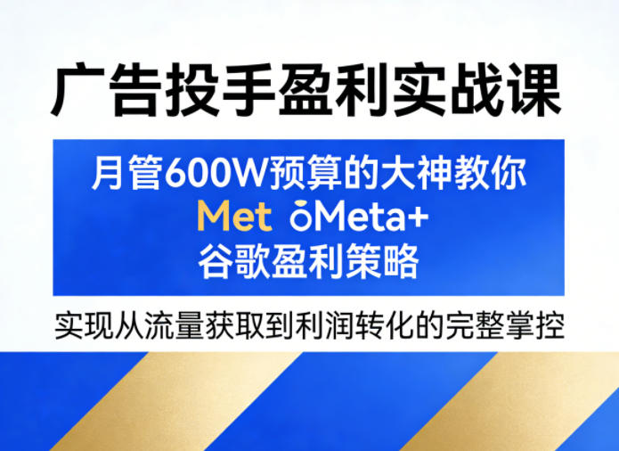 广告投手盈利实战课，月管600W预算的大神教你Meta+谷歌盈利策略，实现从流量获取到利润转化的完整掌控-西蒙学社